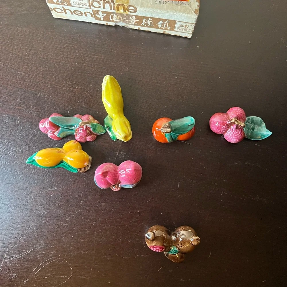 Vintage Chinese/hong kong Ceramic Chopstick Rests, Fruit, Persimmon, Plum, Apple